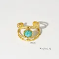 Anillo abierto dorado de tres capas con piedra natural azul cielo redonda de 18mm - Azul cielo