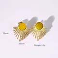 French vintage 14K gold plated sunflower earrings with yellow stone centers - Earrings / Gold-Mustard Yellow