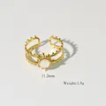 Anillo dorado de doble capa con diseño de sol e incrustación de nácar de 11,2 mm y oro 14K - Blanco lechoso