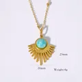 Gold sunburst pendant necklace with light blue stone, size 23x20mm, 4g weight - Necklace / Gold Amazonite