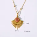 French vintage sunburst pendant necklace with orange sunstone in 14K gold plated titanium - Necklace / Gold-Rhodochrosite