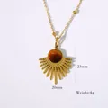 French vintage sunburst pendant necklace with natural tiger eye stone in 14K gold titanium - Necklace / Gold-Tiger Eye