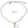 Collier en cordon tressé bleu et or avec pendentif carpe en émail vert et acier inoxydable - Poisson Vert Tacheté Corde Bleue (XB253104)