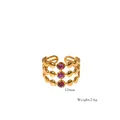 Adjustable triple-layer gold ring featuring three round purple stones, 12mm width - Triple Layer Beaded Inlaid Style (XB20255002)