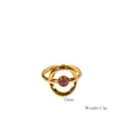 Adjustable golden ring with double-ring design and purple round gemstone inlay - Double Ring Nested Hollow Style (XB20255003)
