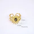 Bague en acier doré 14K avec motif soleil et incrustation de pierre bleue - Ajustable / R3-Feldspath Gris