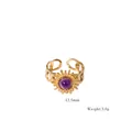 Gold plated open ring with a round purple amethyst stone in a sunburst design - Radial Sunburst Hollow Chain Style (XB20255004)