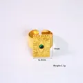 14K vergulde roestvrijstalen open ring met groene natuursteen en zonnestraalreliëf - Verstelbaar / R5-Malachiet