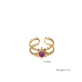 Goldener Doppel-Ring mit 11mm lila Edelstein und dekorativem Sternen-Design - Zweilagiger Doppelspuriger Kugelförmiger Sternenstaub Stil (XB20255006)