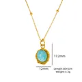 14K gold stainless steel chain necklace with an oval blue amazonite stone pendant - Irregular Wave Texture Style (XB253004)