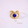 14K vergulde roestvrijstalen open ring met blauwe edelsteen en gehamerde textuur - Verstelbaar / R7-Lapis Lazuli