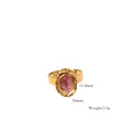 Goldring mit lila ovalem Stein, 11,8 mm x 16 mm groß und wiegt ca. 3,5 Gramm - Vintage Oval Unregelmäßig Wellig Wellenstil (XB20255008)