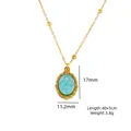 14K vergoldete Edelstahlhalskette mit ovalem blauem Amazonit-Steinanhänger - Vintage Ovaler Spitzenstil (XB253007)