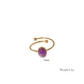 Goldener verstellbarer Ring mit 9mm ovalem Amethyst und strukturierter Oberfläche, 1.6g - Feinstrukturiertes Ovales Kugel Offen Stil (XB20255009)