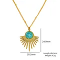 Halskette aus 14K vergoldetem Edelstahl mit Amazonit-Sonnenanhänger, 40+5cm Kette - Strahlen Radiale Formgebung Stil (XB253008)