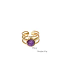 Verstellbarer goldener Ring mit 10mm rundem lila Amethyststein, Gewicht 3,3g - Dreilagiger Hohlband Kuppel Rund Stil (XB20255012)