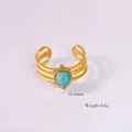14K vergulde roestvrijstalen open ring met een druppelvormige turquoise steen - Verstelbaar / R12-Amazoniet Stijl 3