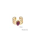 Verstellbarer Goldring mit einem 12mm lila Tropfenstein und dreischichtigem Band - Dreilagiger Nebeneinander Hohl Tropfen Stil (XB20255013)
