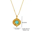 Halskette aus 14K vergoldetem Edelstahl mit rundem blauem Amazonit-Anhänger - Runder 3D Gravierter Stil (XB253011)
