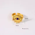 Elegante 14K vergulde evil eye ring met blauwe steen en verstelbare open ringband - Verstelbaar / R15-Lapis Lazuli