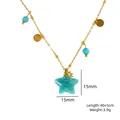 Edelstahlhalskette mit 14K Goldbeschichtung, Amazonit-Sternanhänger und blauen Perlen - Seeblau Stern Handgefertigt Stil (XB253019)