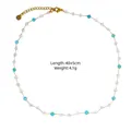 Handgefertigte Kette mit Goldkette und Türkis-Amazonit-Perlen, 40+5 cm Länge - Perlmutt Perle Handgefertigt Stil (XB253023)