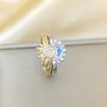 Gold sun and silver moon stacking rings set with blue and white crystals - Two-Tone Sun Moon Ring