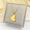 Close-up of golden heart locket necklace with fine snake chain on jewelry box - Gold Heart Style (S8098)