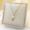 Elegant gold titanium steel necklace with a pink zircon sunflower pendant for women - Gold - White Sunflower