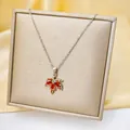 Titanium steel maple leaf necklace featuring sparkling red and orange crystals - Colorful Maple Leaf (C207-1) / Silver