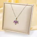 Elegant silver maple leaf necklace with purple and white cubic zirconia stones - Purple Maple Leaf (C207-1) / Silver