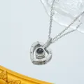 Titanium steel heart necklace with Roman numerals and projection stone pendant - Silver