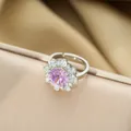 Bague fleur de lys en titane avec zircon rose et halo de pavé blanc en argenté - Bague Argentée