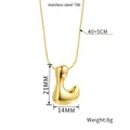Detailed view of puff letter L pendant in 18k gold plated stainless steel with dimensions - Letter L