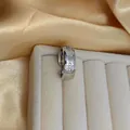 Polished silver adjustable open ring with clover floral pattern and inlaid stones - Wide Band Clover Style / Silver