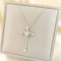 Cupid angel wings heart necklace with pink zircon and tassels in a jewelry box - Pink Gemstone/Adjustable / Silver