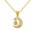 Elegant gold celestial necklace featuring a crescent moon and star pendant with zircons - Star & Moon Style (C076 Gold Moon)