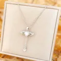 Silver Cupid Angel Wing Heart Necklace with moving wings and tassel pendant - White Gemstone/Adjustable / Silver