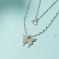 Double-layer silver butterfly necklace with sparkling zircon butterfly pendants for women - Double Layer Butterfly