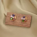 Titaniumstalen kleurrijke zirkoon bloem oorknopjes met levendige veelkleurige stenen - Hangoorbellen / Goud