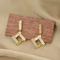 Titanium steel geometric earrings with hammered gold texture and pavé zircon stones - Gold Stud Earrings