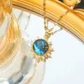 Elegante collar de titanio dorado con colgante de planeta de ensueño y circonitas - Colgante de Cielo Estrellado Radial (C530 Dorado Galaxia)