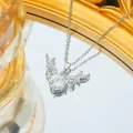 Elegant silver titanium steel reindeer antler necklace with sparkling zircon stone - Deer Antler Style (C385) / Silver