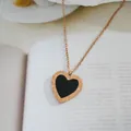 Elegant rose gold heart necklace with black enamel inlay and Roman numeral engravings - Roman Numeral Heart Style (S8150)