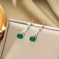 Titanium emerald zircon pendant necklace and Eiffel tower drop earrings jewelry set - Stud Earrings / Silver
