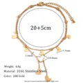Tobillera de doble capa en acero inoxidable bañada en oro de 18K con corazones y cuentas - Dorado