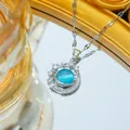 Collar con colgante de luna y estrella en piedra ojo de gato con cadena de plata - Estilo Saturno Ojo de Gato Azul (C518 Plateado Azul)