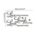 Black cursive 'Live Laugh Love' wall decal with butterflies, size 58cm x 35cm for home decor - Black Inspirational Quote Style (YY436)