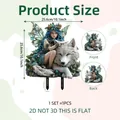 Garden stake showing fairy and white wolf design with 2D dimensions and ground peg - Fairy And White Wolf (DC20128) / Large