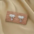 Elegante Titan Schleife Ohrringe mit Zirkonia Tropfenanhängern für Damen Mode - Silberne Schleife Ohrstecker